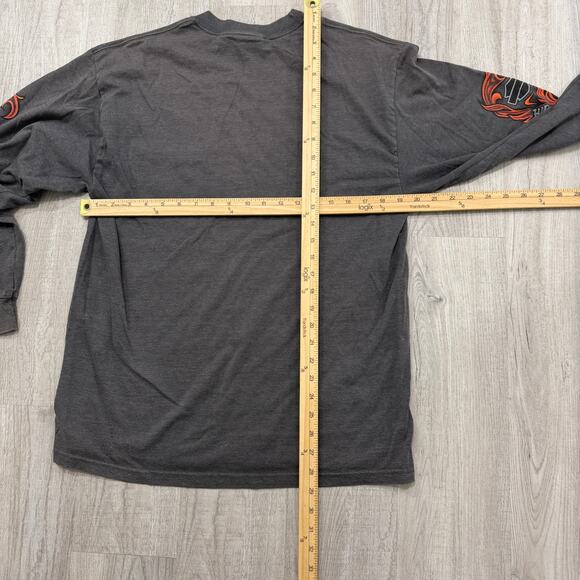 Vintage Harley Davidson Shirt Men's Large Gray Flame Sleeves y2k Biker Grunge - Picture 8 of 9